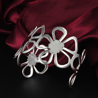 Brass Cuff Bangle, Flower, real silver plated, nickel, lead & cadmium free, 40mm, Inner Diameter:Approx 60mm, Length:Approx 7.4 Inch, 10PCs/Lot, Sold By Lot