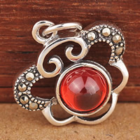 Thailand Sterling Silver Pendants, with Garnet, January Birthstone & with rhinestone, 16x16mm, Hole:Approx 3mm, Sold By PC