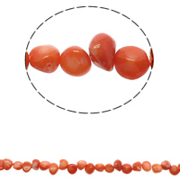 Natürliche Korallen Perlen, rote Orange, 6x8x3mm-10x9x6mm, Bohrung:ca. 1mm, ca. 60PCs/Strang, verkauft per ca. 15.7 ZollInch Strang