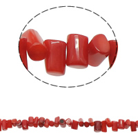 Perles en corail naturel, tube, rouge, 3x7mm-7x10mm, Trou:Environ 1mm, Environ 80PC/brin, Vendu par Environ 15.7 pouce brin