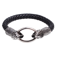 Men Bracelet Cowhide with Titanium Steel Snake braided & blacken black 15mm Length Approx 7.5 Inch Sold By Lot