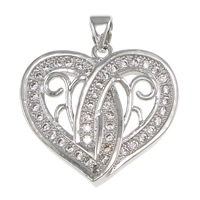 Cubic Zirconia Micro Pave Brass Pendant, Heart, platinum plated, micro pave cubic zirconia, nickel, lead & cadmium free, 23x22x5mm, Hole:Approx 3.5x4mm, 20PCs/Lot, Sold By Lot