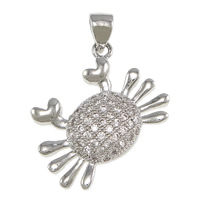 Cubic Zirconia Micro Pave Brass Pendant, Crab, platinum plated, micro pave cubic zirconia, nickel, lead & cadmium free, 18x23x3.50mm, Hole:Approx 3.5x4mm, 20PCs/Lot, Sold By Lot