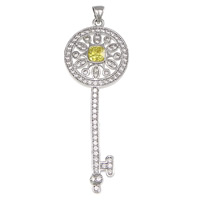 Cubic Zirconia Micro Pave Brass Pendant, Key, platinum plated, micro pave cubic zirconia, nickel, lead & cadmium free, 20x56x5mm, Hole:Approx 3.5x4mm, 10PCs/Lot, Sold By Lot