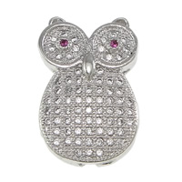 Cubic Zirconia Micro Pave Brass Beads, Owl, platinum plated, micro pave cubic zirconia & hollow, nickel, lead & cadmium free, 13x20x5mm, Hole:Approx 1.8mm, 10PCs/Lot, Sold By Lot