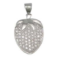 Cubic Zirconia Micro Pave Brass Pendant, Strawberry, platinum plated, micro pave cubic zirconia, nickel, lead & cadmium free, 12.50x18.50x5mm, Hole:Approx 3.5x4mm, 20PCs/Lot, Sold By Lot