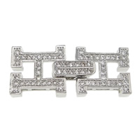Brass Fold Over Clasp, Letter H, platinum plated, micro pave cubic zirconia, nickel, lead & cadmium free, 26mm, 12x11x3mm, 9x3x4mm, 10PCs/Lot, Sold By Lot