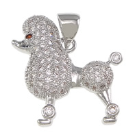 Cubic Zirconia Micro Pave Brass Pendant, Dog, platinum plated, micro pave cubic zirconia, nickel, lead & cadmium free, 20x20x3mm, Hole:Approx 3.5x4mm, 10PCs/Lot, Sold By Lot