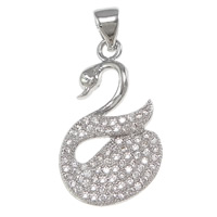Cubic Zirconia Micro Pave Brass Pendant, Swan, platinum plated, micro pave cubic zirconia, nickel, lead & cadmium free, 13x23x3mm, Hole:Approx 3.5x4mm, 10PCs/Lot, Sold By Lot