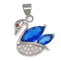 Cubic Zirconia Micro Pave Brass Pendant, Swan, platinum plated, micro pave cubic zirconia, nickel, lead & cadmium free, 15x16x4mm, Hole:Approx 3.5x4mm, 20PCs/Lot, Sold By Lot