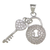Cubic Zirconia Micro Pave Brass Pendant Lock and Key platinum plated micro pave cubic zirconia nickel lead & cadmium free  Approx Sold By Lot