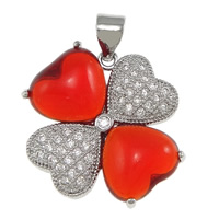 Cubic Zirconia Micro Pave Brass Pendant with Glass Four Leaf Clover platinum plated micro pave cubic zirconia red nickel lead & cadmium free Approx Sold By Lot