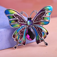 Enamel Brooch, Tibetan Style, Butterfly, antique silver color plated, with rhinestone, nickel, lead & cadmium free, 50x40mm, 5PCs/Lot, Sold By Lot