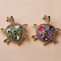 Rhinestone Brooch Zinc Alloy Turtle antique gold color plated with rhinestone nickel lead & cadmium free Sold By Lot