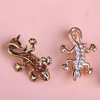 Rhinestone Brooch, Tibetan Style, Gecko, plated, with rhinestone, more colors for choice, nickel, lead & cadmium free, 15x25mm, 10PCs/Lot, Sold By Lot
