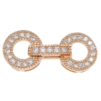 Brass Fold Over Clasp, Donut, real rose gold plated, micro pave cubic zirconia, nickel, lead & cadmium free, 22mm, 9x10x3.5mm, 10x2.5x4.5mm, 10PCs/Lot, Sold By Lot