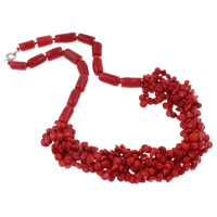 Coral natural Collar de suéter, latón cierre de anillo de primavera, Rojo, 6-10mm, 11-12mm, Vendido para aproximado 26 Inch Sarta