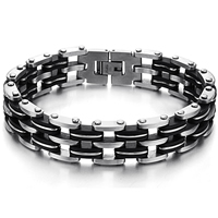 Titanium Steel Bracelet, with Silicone, 14mm, Length:Approx 8.5 Inch, 3Strands/Bag, Sold By Bag