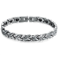 Titanium Steel Bracelet, with Magnetic Hematite, hygienical & with rhinestone, original color, 7.8mm, Length:Approx 7.5 Inch, 3Strands/Bag, Sold By Bag