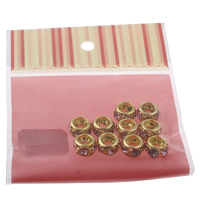 Brass Spacer Beads, Rondelle, gold color plated, with rhinestone, light purple, nickel, lead & cadmium free, 14x8mm, 100x170mm, Hole:Approx 4mm, 10PCs/Bag, Sold By Bag