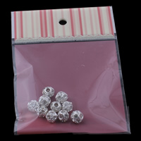 Strass Messing Perlen, Trommel, silberfarben plattiert, mit Strass, klar, frei von Nickel, Blei & Kadmium, 12x10mm, 100x170mm, Bohrung:ca. 3mm, 10PCs/Tasche, verkauft von Tasche