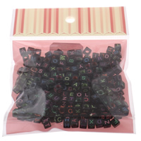 Alfabet Akryl perler, blandet & ensfarvet, 6x6mm, 100x170mm, Hole:Ca. 3mm, Ca. 210pc'er/Bag, Solgt af Bag