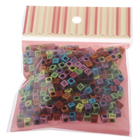 Акриловые бусины с буквами, Акрил, разнообразный & ровный цвет, 6x6mm, 100x170mm, отверстие:Приблизительно 3mm, Приблизительно 210ПК/сумка, продается сумка