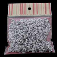 Alfabet Akryl perler, Flad Rund, blandet mønster & ensfarvet, 7x3mm, 100x170mm, Hole:Ca. 1mm, Ca. 240pc'er/Bag, Solgt af Bag