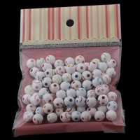 Perles acrylique de couleur unie, Rond, couleur solide, couleurs mélangées, 10x10mm, 100x170mm, Trou:Environ 2mm, Environ 100PC/sac, Vendu par sac