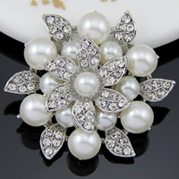 Glass Pearl Brooch Zinc Alloy with Glass Pearl Flower platinum color plated with rhinestone white nickel lead & cadmium free Sold By Bag