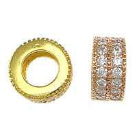 Cubic Zirconia Micro Pave Brass European Beads, Donut, plated, micro pave cubic zirconia & without troll, more colors for choice, nickel, lead & cadmium free, 5x9mm, Hole:Approx 5mm, 20PCs/Lot, Sold By Lot