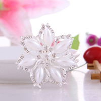 Glass Pearl Brooch Zinc Alloy with Glass Pearl Flower silver color plated with rhinestone nickel lead & cadmium free Sold By Bag