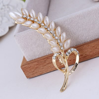 Glass Pearl Brooch Zinc Alloy with Glass Pearl Leaf KC gold color plated with rhinestone nickel lead & cadmium free Sold By Bag