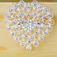 Rhinestone Brooch Zinc Alloy Heart silver color plated with rhinestone nickel lead & cadmium free Sold By Bag