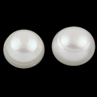 Metà forato coltivate in acqua dolce Perla, perla d'acquadolce coltivata naturalmente, Cerchio, naturale, mezzo foro, bianco, Grade AA, 13-14mm, Foro:Appross. 0.8mm, 10Pairspaio/borsa, Venduto da borsa