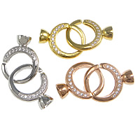 Brass, Donut, plated, with end cap & micro pave cubic zirconia, more colors for choice, nickel, lead & cadmium free, 40mm, 25x19x8mm, Hole:Approx 6mm, Inner Diameter:Approx 6mm, 6PCs/Lot, Sold By Lot