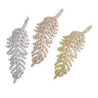 Cubic Zirconia Micro Pave Brass Connector, Leaf, plated, micro pave cubic zirconia & 1/1 loop, more colors for choice, nickel, lead & cadmium free, 16x43x3mm, Hole:Approx 1.5mm, 6PCs/Lot, Sold By Lot
