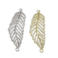 Cubic Zirconia Micro Pave Brass Connector Leaf plated micro pave cubic zirconia & 1/1 loop nickel lead & cadmium free Approx 1.5mm Sold By Lot
