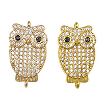 Cubic Zirconia Micro Pave Brass Connector, Owl, plated, micro pave cubic zirconia & 1/1 loop, more colors for choice, nickel, lead & cadmium free, 13x22x3mm, Hole:Approx 1mm, Inner Diameter:Approx 6mm, 10PCs/Lot, Sold By Lot