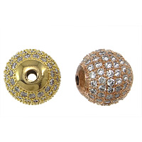 Cubic Zirconia Micro Pave Brass Beads, Round, plated, micro pave cubic zirconia, more colors for choice, nickel, lead & cadmium free, 12mm, Hole:Approx 2mm, 10PCs/Lot, Sold By Lot