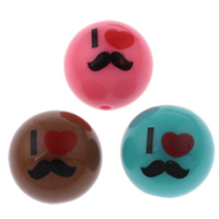 Volltonfarbe Acryl Perlen, rund, Wort ich liebe dich, mit einem Muster von Herzen, gemischte Farben, 20mm, Bohrung:ca. 2mm, 100PCs/Tasche, verkauft von Tasche