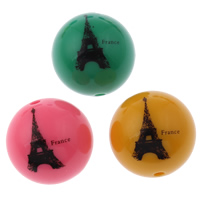 Solid Color Akril gyöngyök, Kerek, A levél minta & egyszínű, több színt a választás, 20mm, Lyuk:Kb 2mm, 100PC-k/Bag, Által értékesített Bag