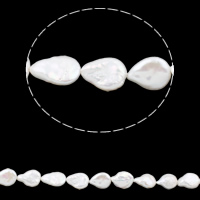 Koraliki Keishi z hodowlanych pereł słodkowodnych, Perła naturalna słodkowodna, Łezka, Naturalne, biały, 11-12mm, otwór:około 0.8mm, sprzedawane na około 15 cal Strand