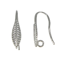 Brass Earring Hook, Leaf, platinum color plated, with loop, nickel, lead & cadmium free, 9x20.50x1.50mm, Hole:Approx 1mm, 50PCs/Lot, Sold By Lot