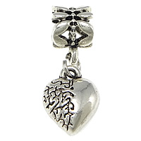 European Style Tibetan Style Dangle Beads, Heart, antique silver color plated, without troll, nickel, lead & cadmium free, 23.5mm, 9.5x12x5mm, 7x10.5mm, Hole:Approx 5mm, 100PCs/Lot, Sold By Lot