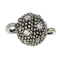 Tibetan Style Magnetic Clasp, Oval, antique silver color plated, with rhinestone & single-strand, nickel, lead & cadmium free, 14x9mm, Hole:Approx 1mm, 50PCs/Lot, Sold By Lot