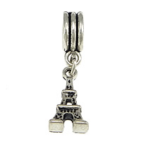 European Style Zinc Alloy Dangle Beads Tower antique silver color plated without troll nickel lead & cadmium free 29mm Approx 4.5mm Sold By Lot
