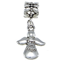 European Style Tibetan Style Dangle Beads, Angel, word angel, antique silver color plated, with letter pattern & without troll, nickel, lead & cadmium free, 28mm, 13x17x2.5mm, 7x10.5mm, Hole:Approx 5mm, 100PCs/Lot, Sold By Lot