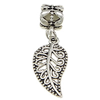 European Style Zinc Alloy Dangle Beads Leaf antique silver color plated without troll nickel lead & cadmium free 29.5mm Approx 5mm Sold By Lot