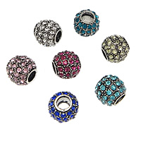 Tibetan Style European Beads, Rondelle, antique silver color plated, without troll & with rhinestone, more colors for choice, nickel, lead & cadmium free, 9.50x10.50mm, Hole:Approx 4.5mm, 30PCs/Lot, Sold By Lot